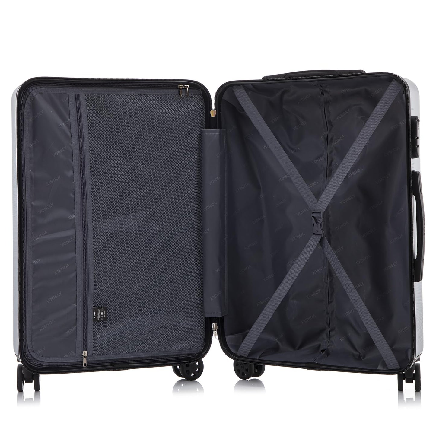 YONSLY® Trolley Travel Suitcase Set, Roller Suitcase Carry-on Luggage, Hard Shell Suitcase Set with 4 360° Wheels, Combination Lock, Soft Rubber Handle (4-Piece Set, S,M,L&XL)