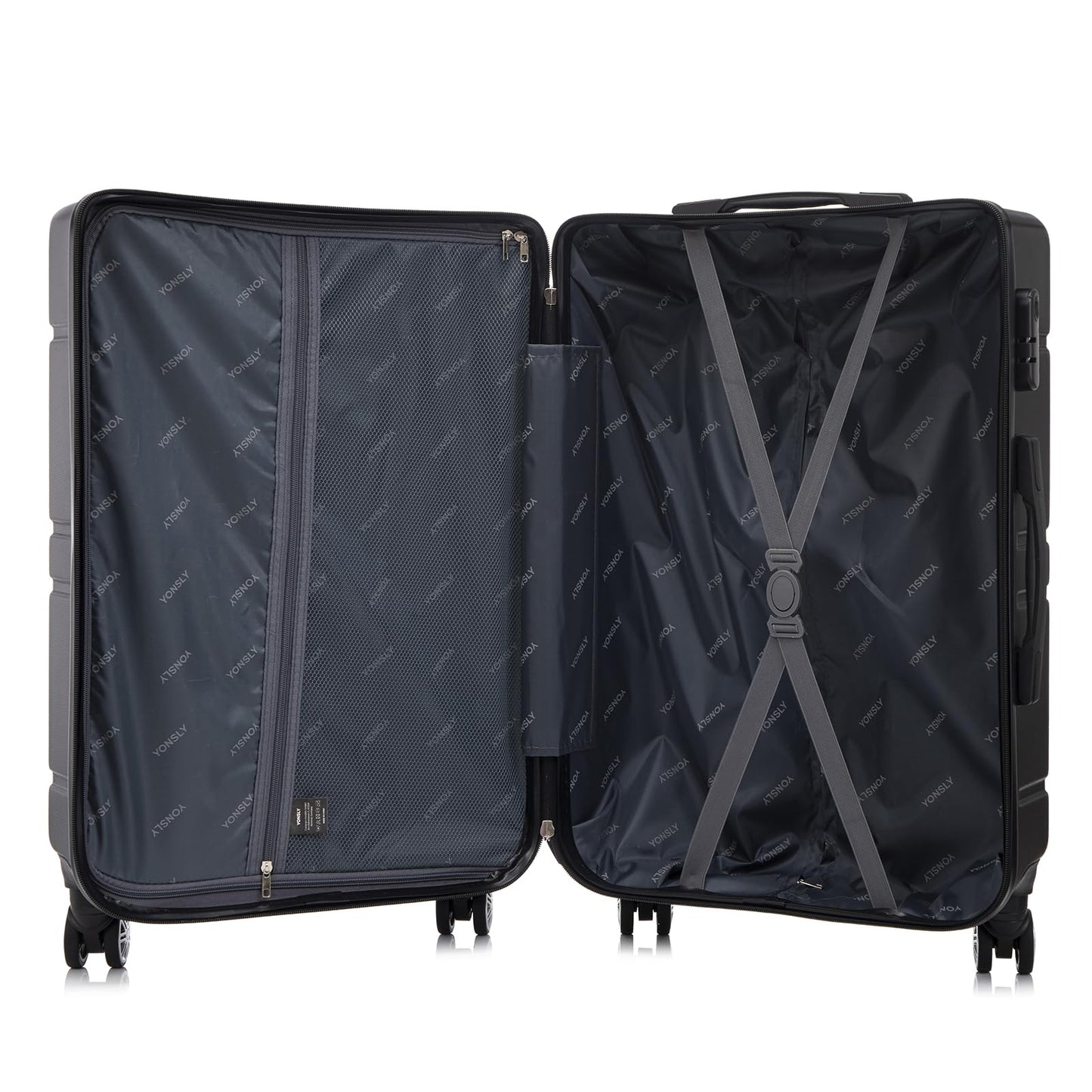 YONSLY® Trolley Reisekoffer Rollkoffer Handgepäck Set, Kofferset, Gepäckset, Koffer Suitcase, Hartschalenreisekoffer mit 4 Rollen 360°, Zahlenschloss, Weicher Gummigriff (3er Set, M,L&XL, Schwarz)