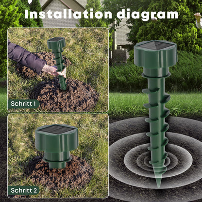 LQWELL® Solar Mole Repellent, 2 Pieces Vole Repellent, Gopher Repellent for the Garden, Ultrasonic Snake Repellent Lizard Repellent, Pest Control IP65 Waterproof for Lawn