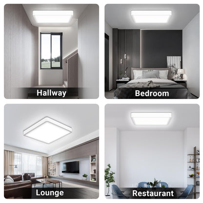 LQWELL® Deckenleuchte LED Deckenlampe, IP44 Wasserfest Badlampe Quadrat Flach 32W 6500K 3400LM Modern Schlicht Lampe Dünn für Wohnzimmer Badezimmer Schlafzimmer Küche Balkon Keller Büro, 400 * 25mm