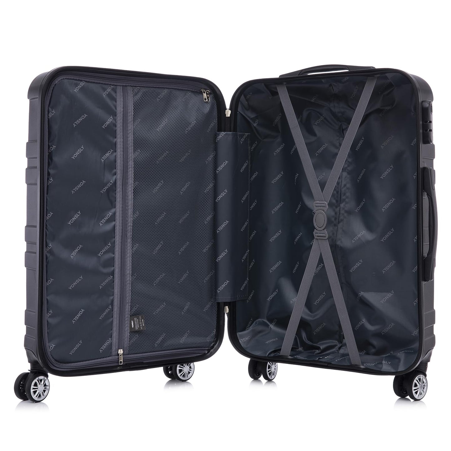 YONSLY® Travel Suitcase Trolley, Rolling Carry-On Luggage Set, Cabin Suitcase, Travel Suitcase with 4 360° Wheels, Combination Lock, Soft Rubber Handle, Hard-Shell Travel Suitcase