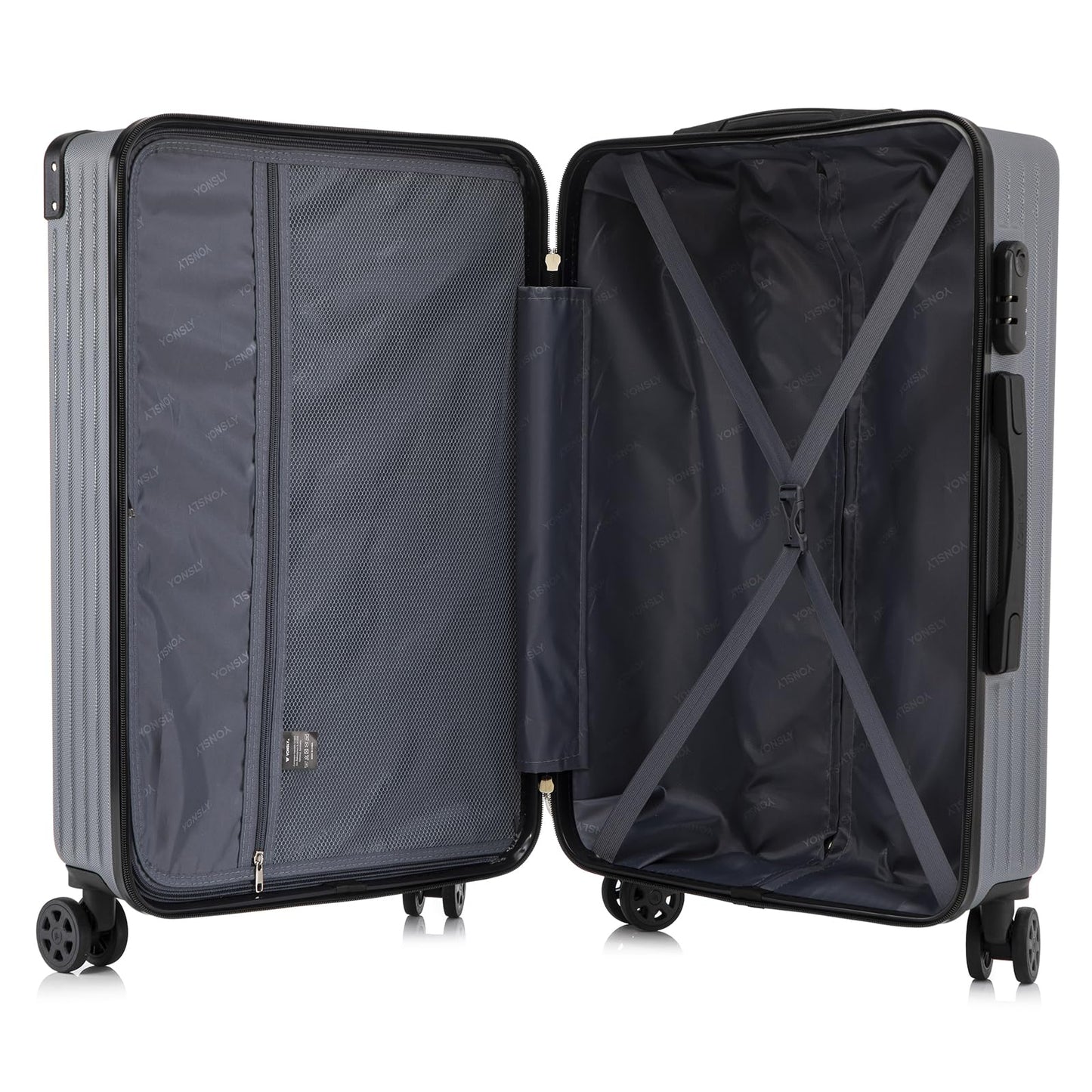 YONSLY® Trolley Luggage Set, Carry-on Suitcase, Luggage Set, Hard-shell Travel Suitcase with 4 360° Spinner Wheels, Combination Lock, Soft Rubber Handle (3-piece set, M, L & XL)