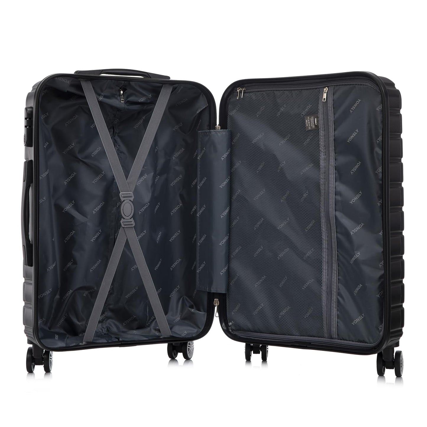 YONSLY® Reisekoffer Trolley Rollkoffer Handgepäck Set, Kofferset, Gepäckset, Travel Koffer Suitcase Hartschalenreisekoffer mit 4 Rollen 360°, Zahlenschloss, Weicher Gummigriff(3er Set,M,L&XL,Schwarz)