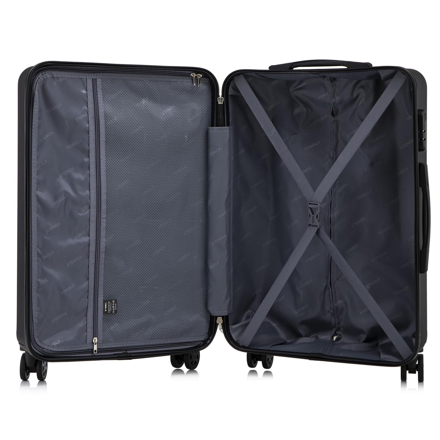 YONSLY® Trolley Suitcase Set, Spinner Carry-On, Hard-Shell Luggage Set with 4 360° Spinner Wheels, Combination Lock, Soft Rubber Handle (2-piece set, L&XL)
