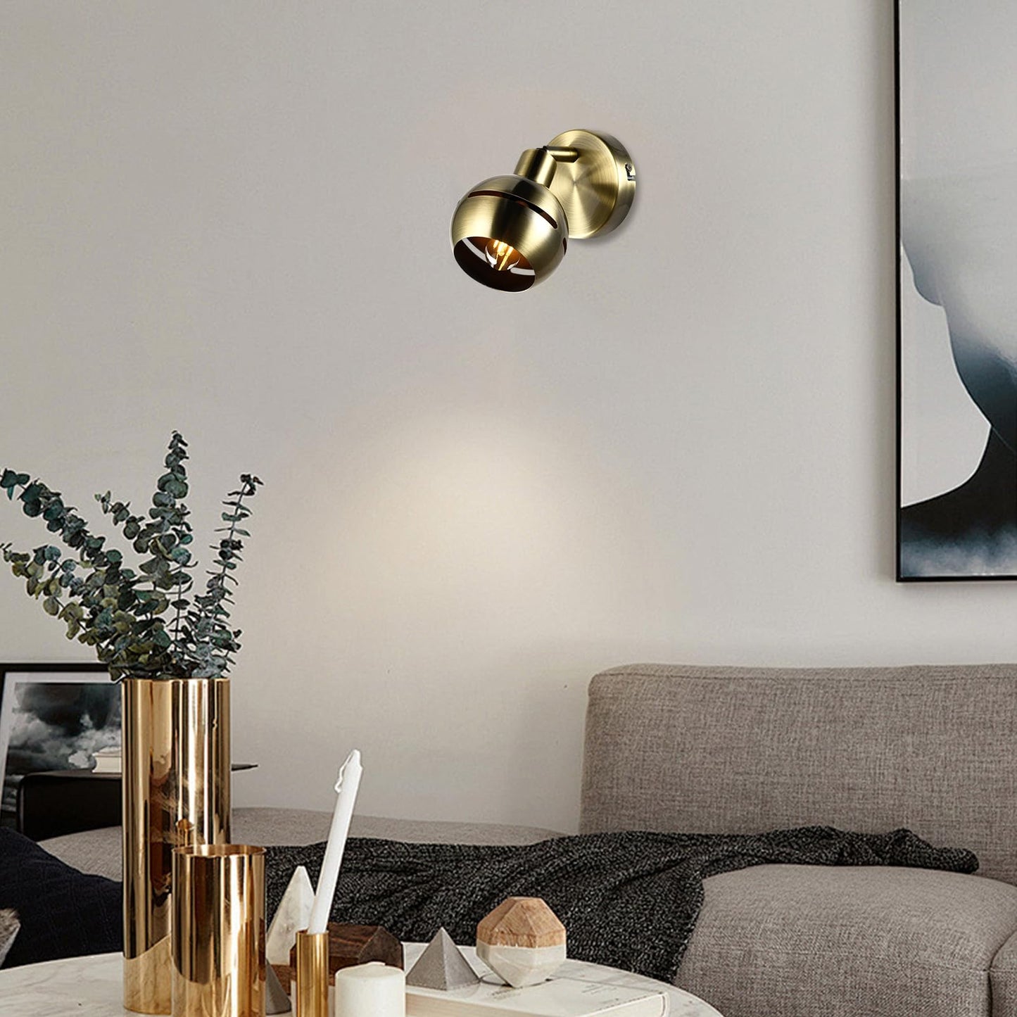 LQWELL® Wall Light Copper Color, LED Wall Lamp Indoor Wall Lighting Wall Spotlight in Retro Industrial Style, for Bedroom Living Room Studio Bar Counter Hotel Staircase Hallway Basement