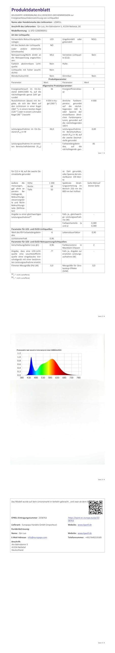 LQWELL® LED Moisture-Proof Light, LED Tube 120x5.3x3.3cm IP65 Waterproof, 36W 4050LM 4000K, Ceiling Light Long as Basement Light, Batten Light, Wet Room Light, Garage Lamp, Workshop Lamp, 4 Pieces