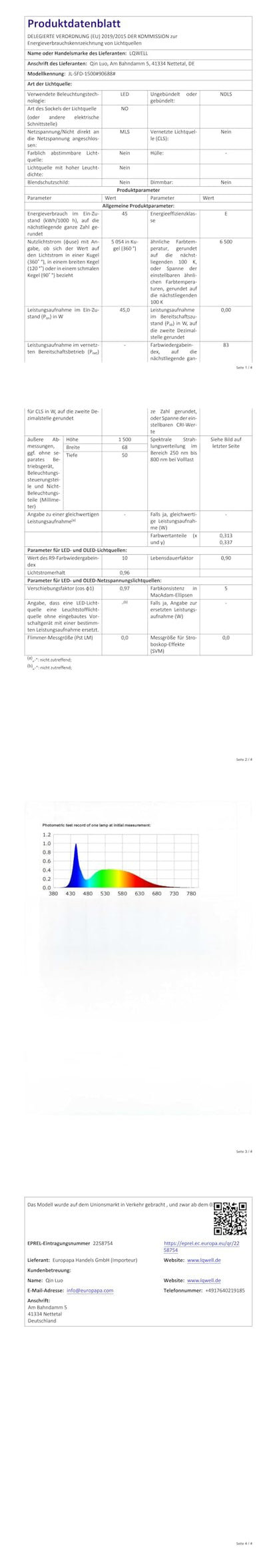 LQWELL® LED Moisture-proof Light, LED Tube 150x6.8x5cm IP65 Waterproof, 45W 5050LM 6500K, Long Ceiling Light for Basements, Batten Light, Wet Room Light, Garage Lamp, Workshop Lamp, 5 Pack