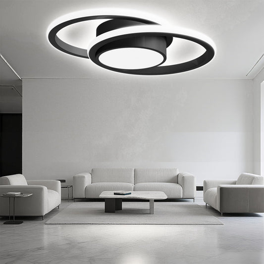 LQWELL® Modern Led Deckenleuchte, LED Deckenlampe 48cm, 2-Ringe Design, 62W 6500K 6950LM IP44 Wasserfest Schlafzimmerleuchte Wohnzimmerleuchte aus Metall+Acryl als Badezimmer Küche Keller Büro