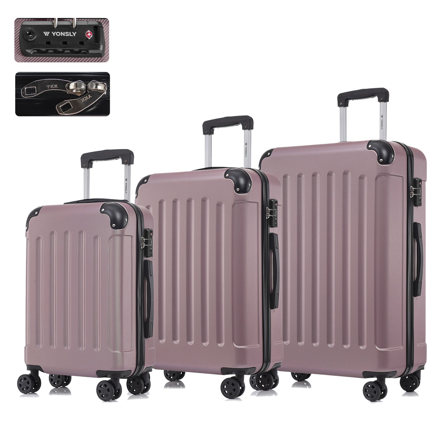 YONSLY® Premium Luggage TSA Lock, YKK Zipper Hardside Suitcase Trolley Cabin Suitcase Rolling Suitcase Hand Luggage 4 Wheels (M-L-XL-Set)