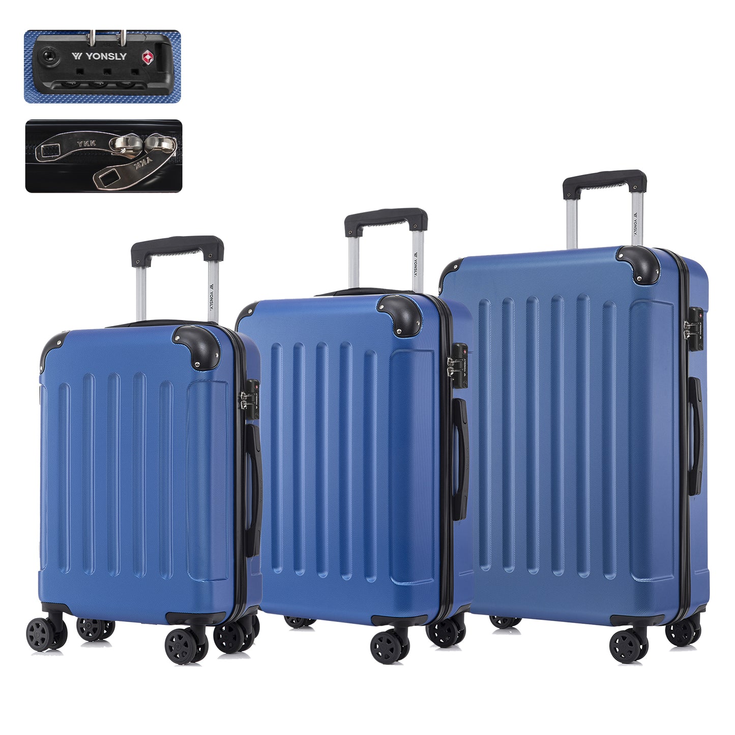 YONSLY® Premium Luggage TSA Lock, YKK Zipper Hardside Suitcase Trolley Cabin Suitcase Rolling Suitcase Hand Luggage 4 Wheels (M-L-XL-Set)