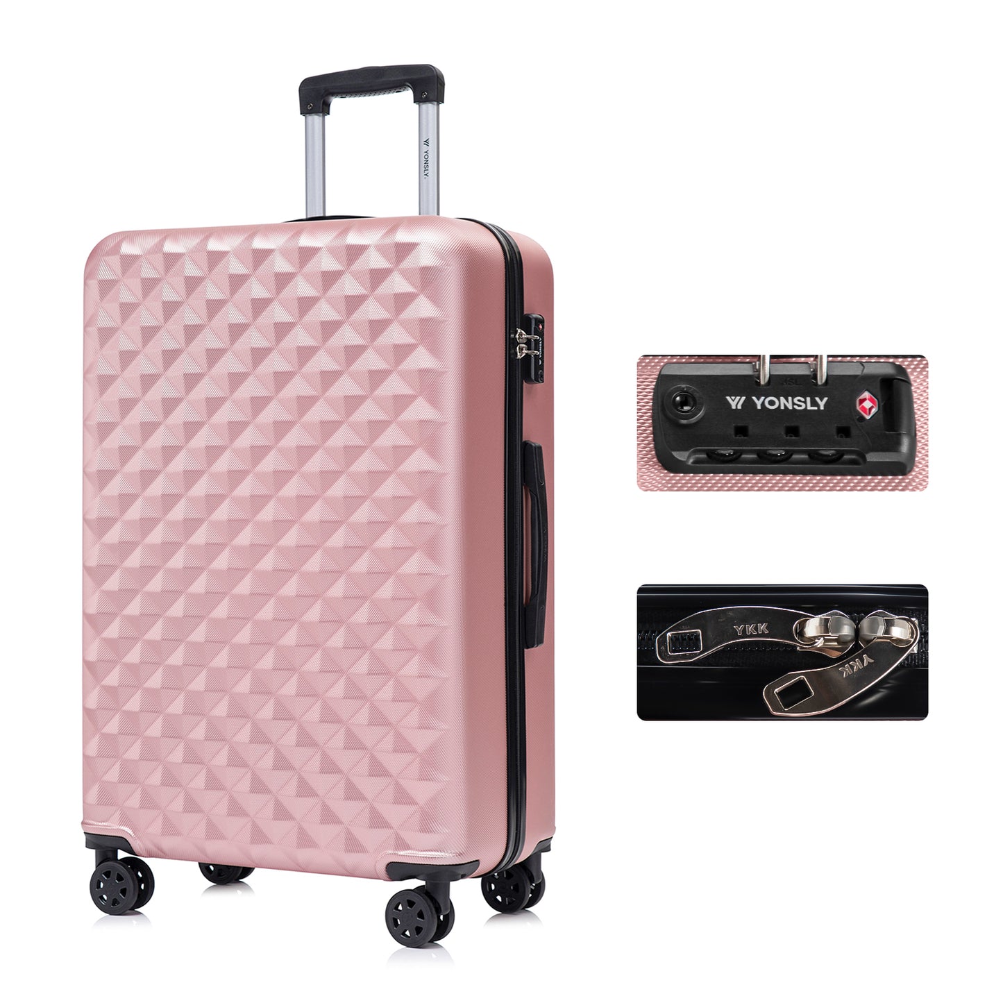 YONSLY® Premium Travel Suitcase TSA Lock, YKK Zipper Hard-Shell Suitcase Trolley Cabin Luggage Roller Suitcase Carry-on 4 Wheels