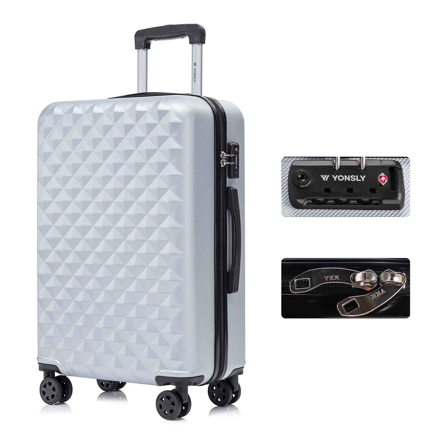 YONSLY® Premium Travel Suitcase TSA Lock, YKK Zipper Hard-Shell Suitcase Trolley Cabin Luggage Roller Suitcase Carry-on 4 Wheels