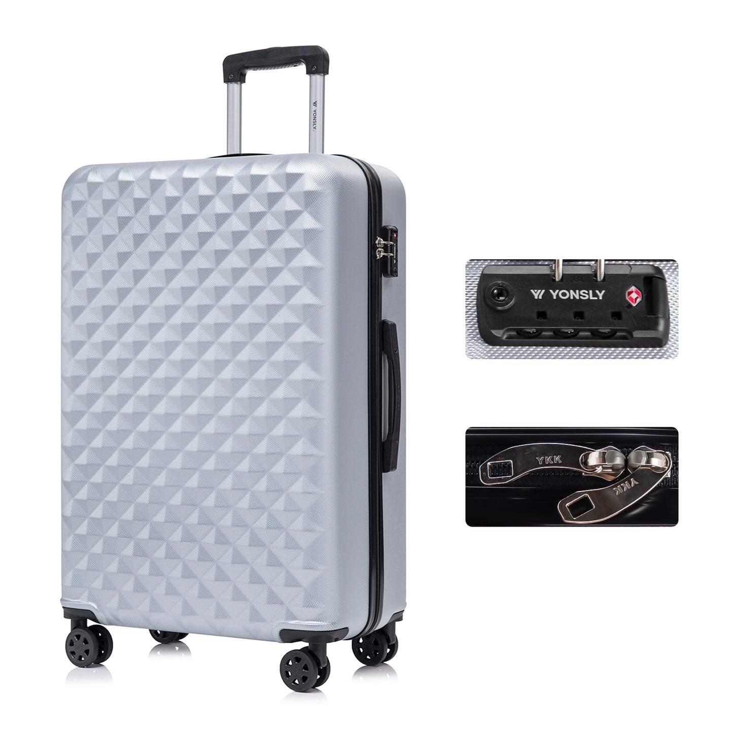 YONSLY® Premium Travel Suitcase TSA Lock, YKK Zipper Hard-Shell Suitcase Trolley Cabin Luggage Roller Suitcase Carry-on 4 Wheels