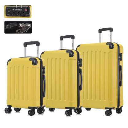 YONSLY® Premium Luggage TSA Lock, YKK Zipper Hardside Suitcase Trolley Cabin Suitcase Rolling Suitcase Hand Luggage 4 Wheels (M-L-XL-Set)