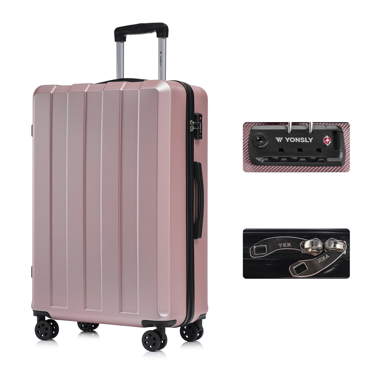 YONSLY® Premium Travel Suitcase TSA Lock, YKK Zipper Hardshell Suitcase Trolley Carry-on Spinner Suitcase Hand Luggage 4 Wheels