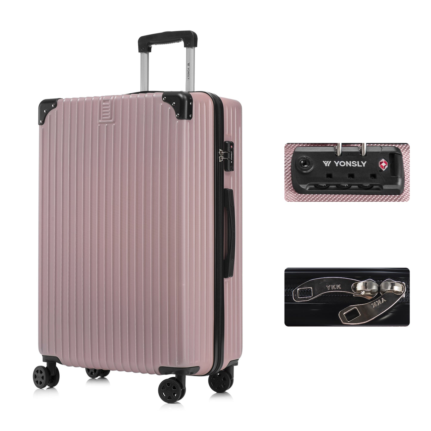 YONSLY® Premium Travel Suitcase TSA Lock, YKK Zipper Hardshell Suitcase Trolley Carry-On Luggage Spinner Suitcase 4 Wheels
