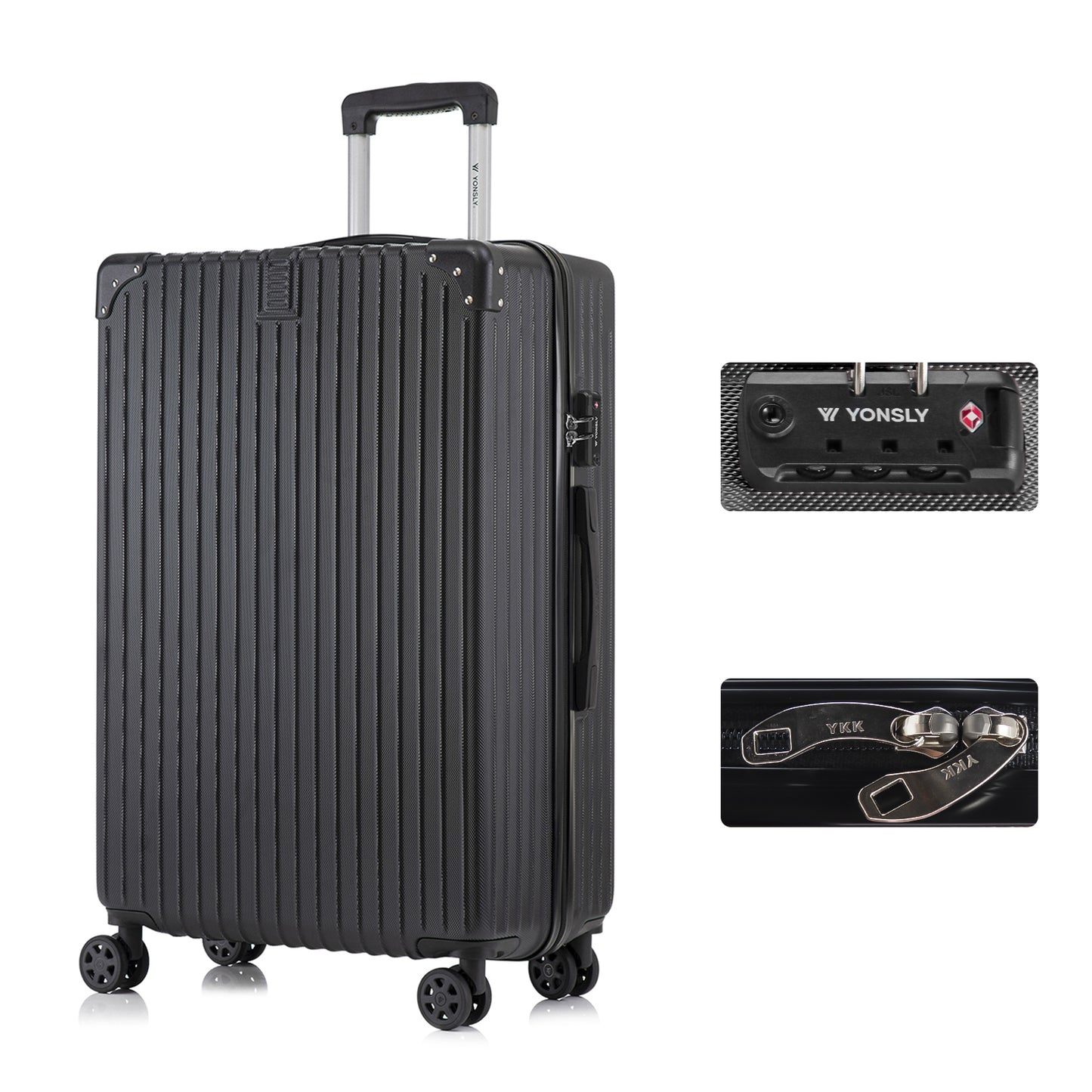 YONSLY® Premium Luggage TSA Lock, YKK Zipper Hardshell Suitcase Trolley Carry-On Luggage Spinner Suitcase 4 Wheels