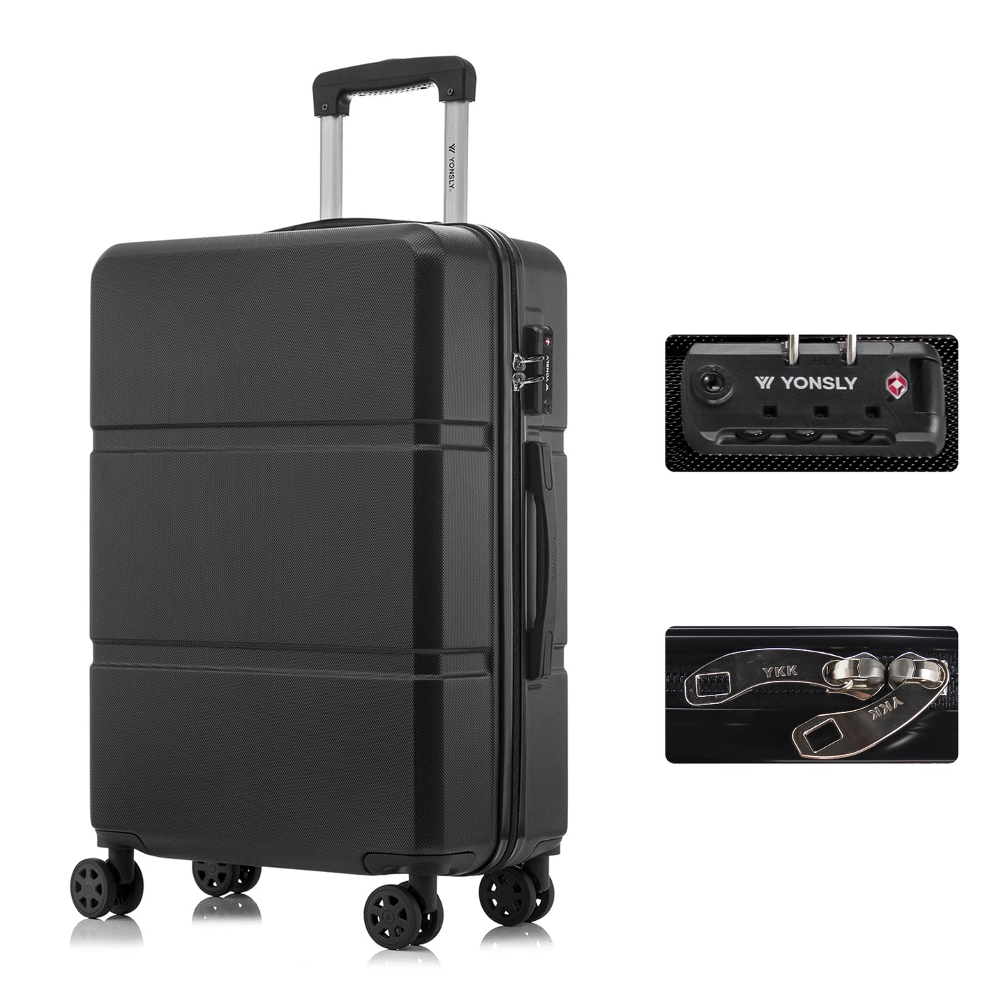 YONSLY® Premium Reisekoffer TSA-Schloss,YKK-Reißverschluss Hartschalen-Koffer Trolley Kabinenkoffer Rollkoffer Suitcase Handgepäck 4 Rollen