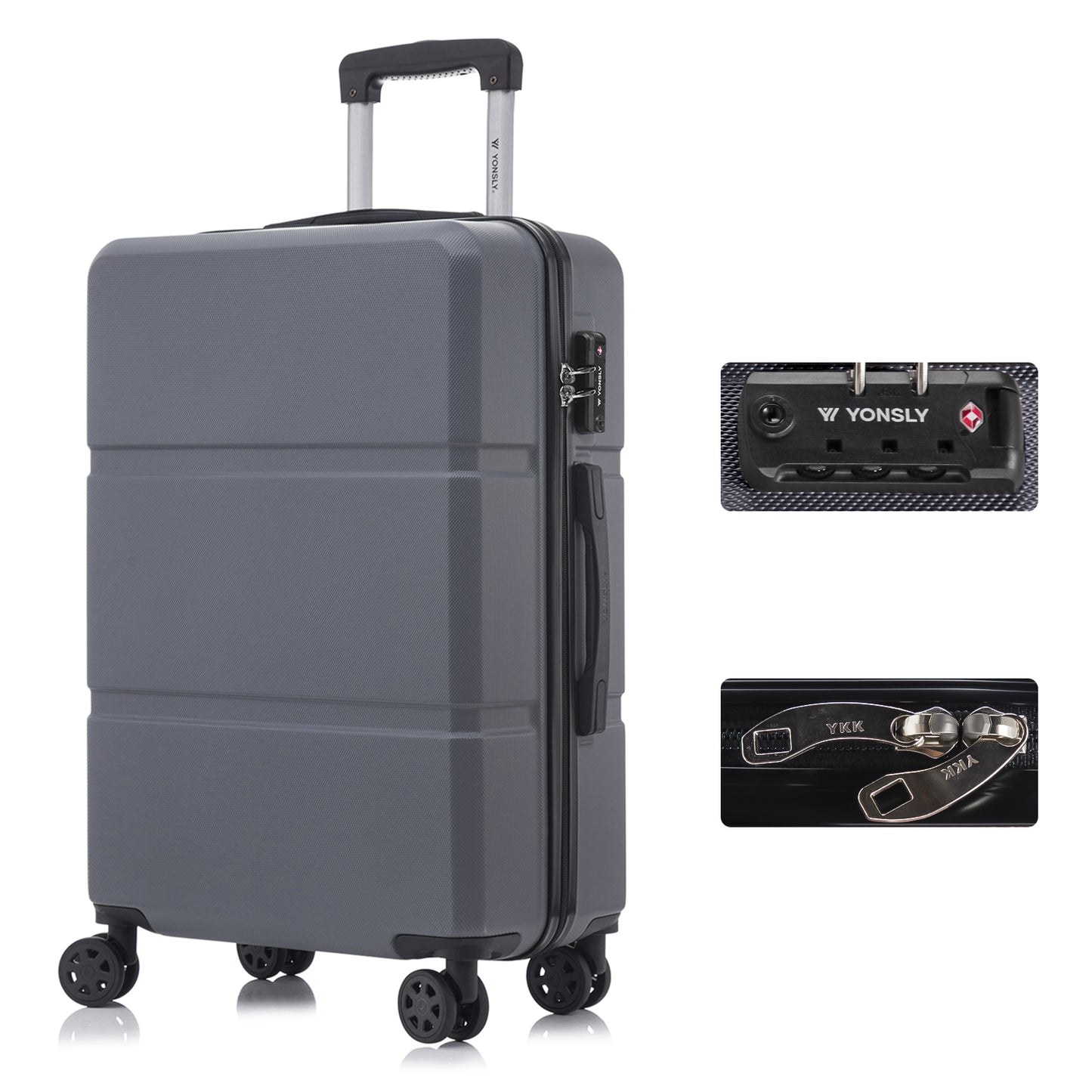 YONSLY® Premium Reisekoffer TSA-Schloss,YKK-Reißverschluss Hartschalen-Koffer Trolley Kabinenkoffer Rollkoffer Suitcase Handgepäck 4 Rollen