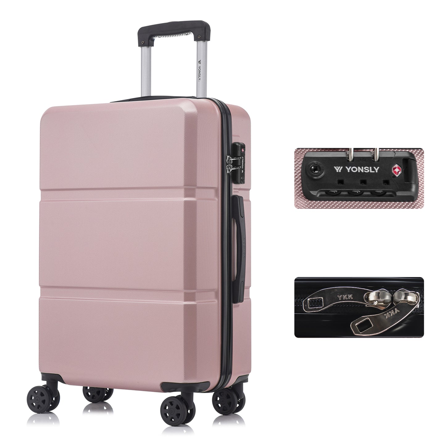 YONSLY® Premium Reisekoffer TSA-Schloss,YKK-Reißverschluss Hartschalen-Koffer Trolley Kabinenkoffer Rollkoffer Suitcase Handgepäck 4 Rollen