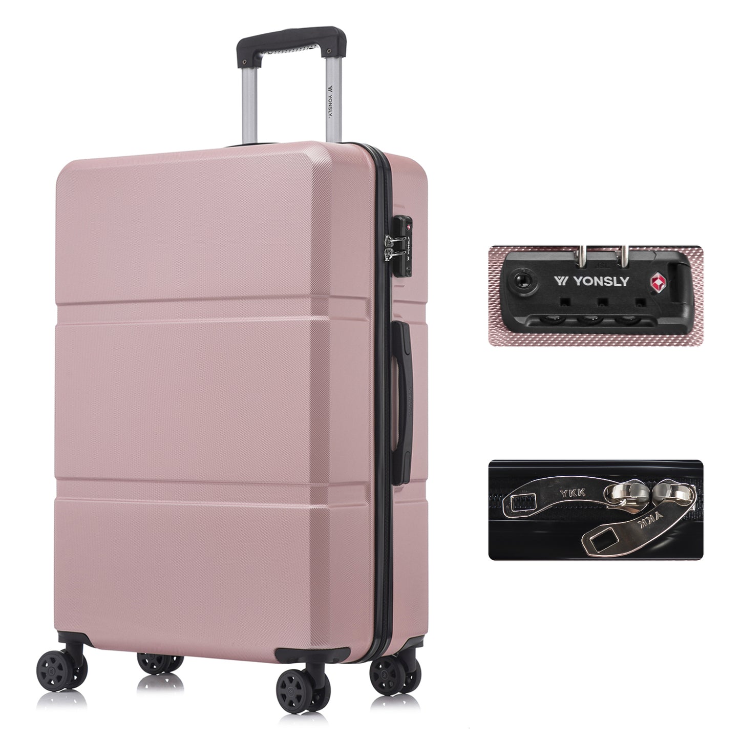 YONSLY® Premium Reisekoffer TSA-Schloss,YKK-Reißverschluss Hartschalen-Koffer Trolley Kabinenkoffer Rollkoffer Suitcase Handgepäck 4 Rollen