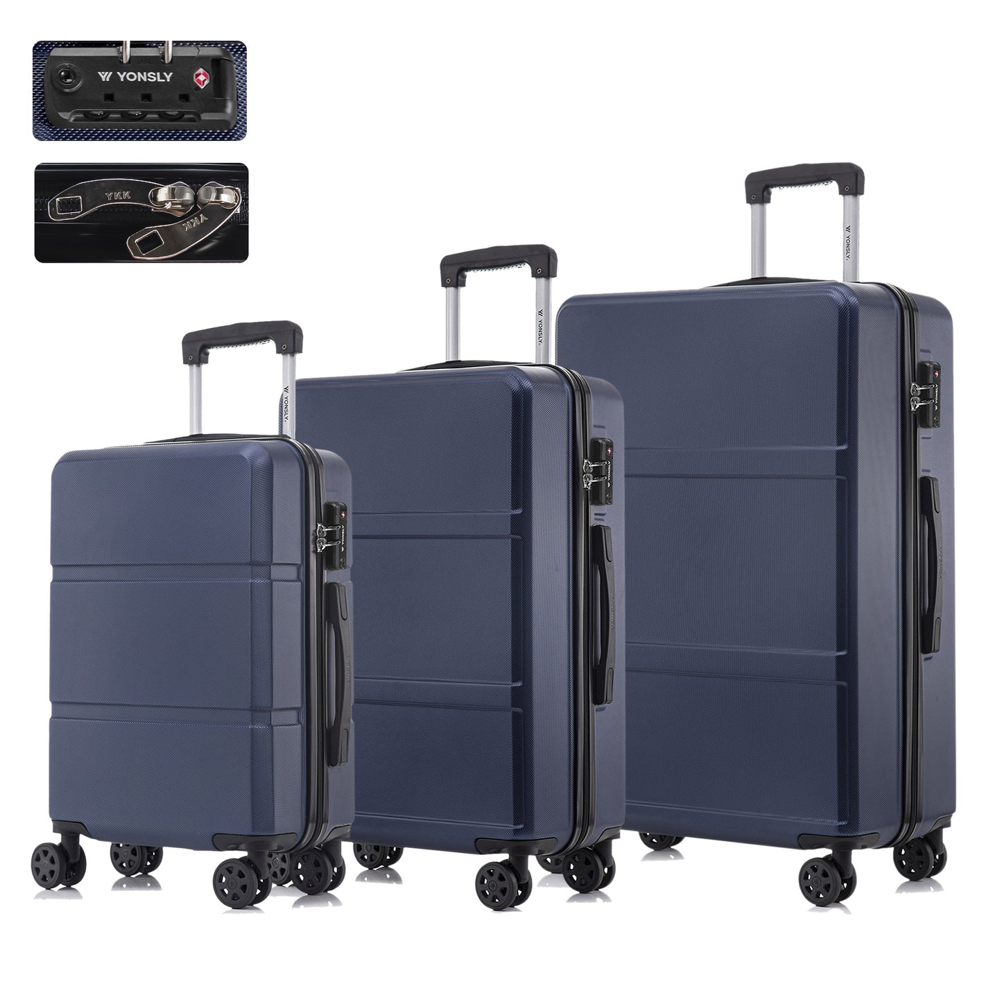 YONSLY® Premium Luggage TSA Lock, YKK Zipper Hardshell Suitcase Trolley Cabin Suitcase Rolling Suitcase Carry-on 4 Wheels (M-L-XL Set)
