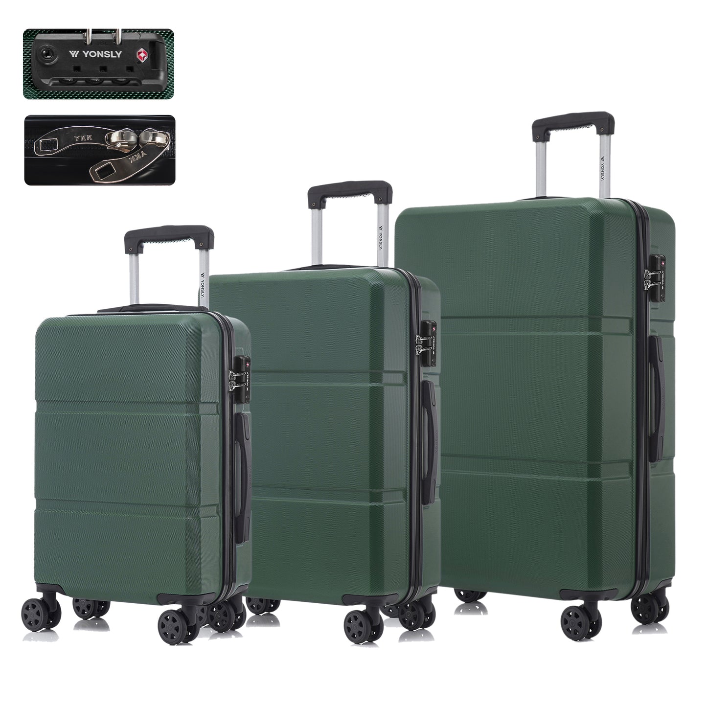 YONSLY® Premium Luggage TSA Lock, YKK Zipper Hardshell Suitcase Trolley Cabin Suitcase Rolling Suitcase Carry-on 4 Wheels (M-L-XL Set)