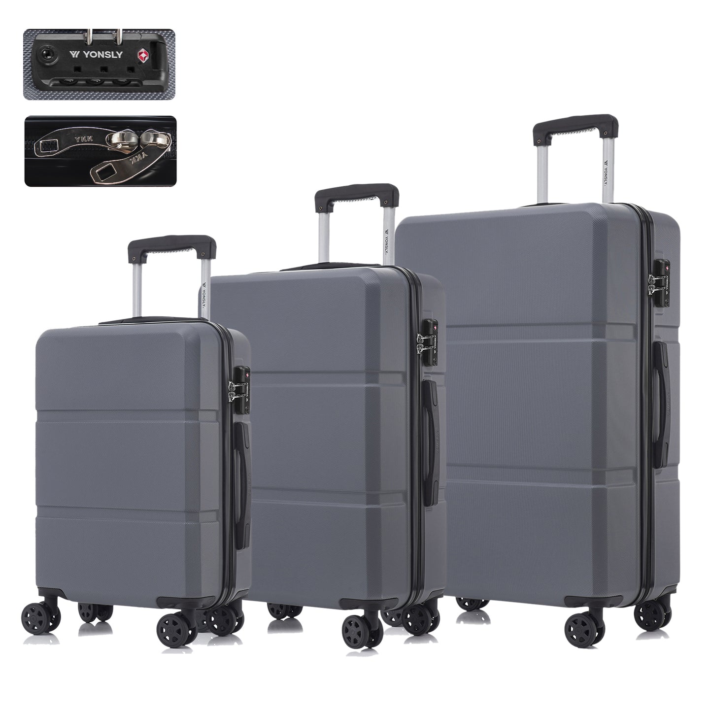 YONSLY® Premium Luggage TSA Lock, YKK Zipper Hardshell Suitcase Trolley Cabin Suitcase Rolling Suitcase Carry-on 4 Wheels (M-L-XL Set)