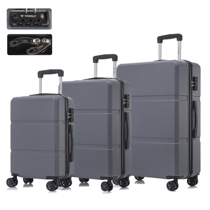 YONSLY® Premium Luggage TSA Lock, YKK Zipper Hardshell Suitcase Trolley Cabin Suitcase Rolling Suitcase Carry-on 4 Wheels (M-L-XL Set)