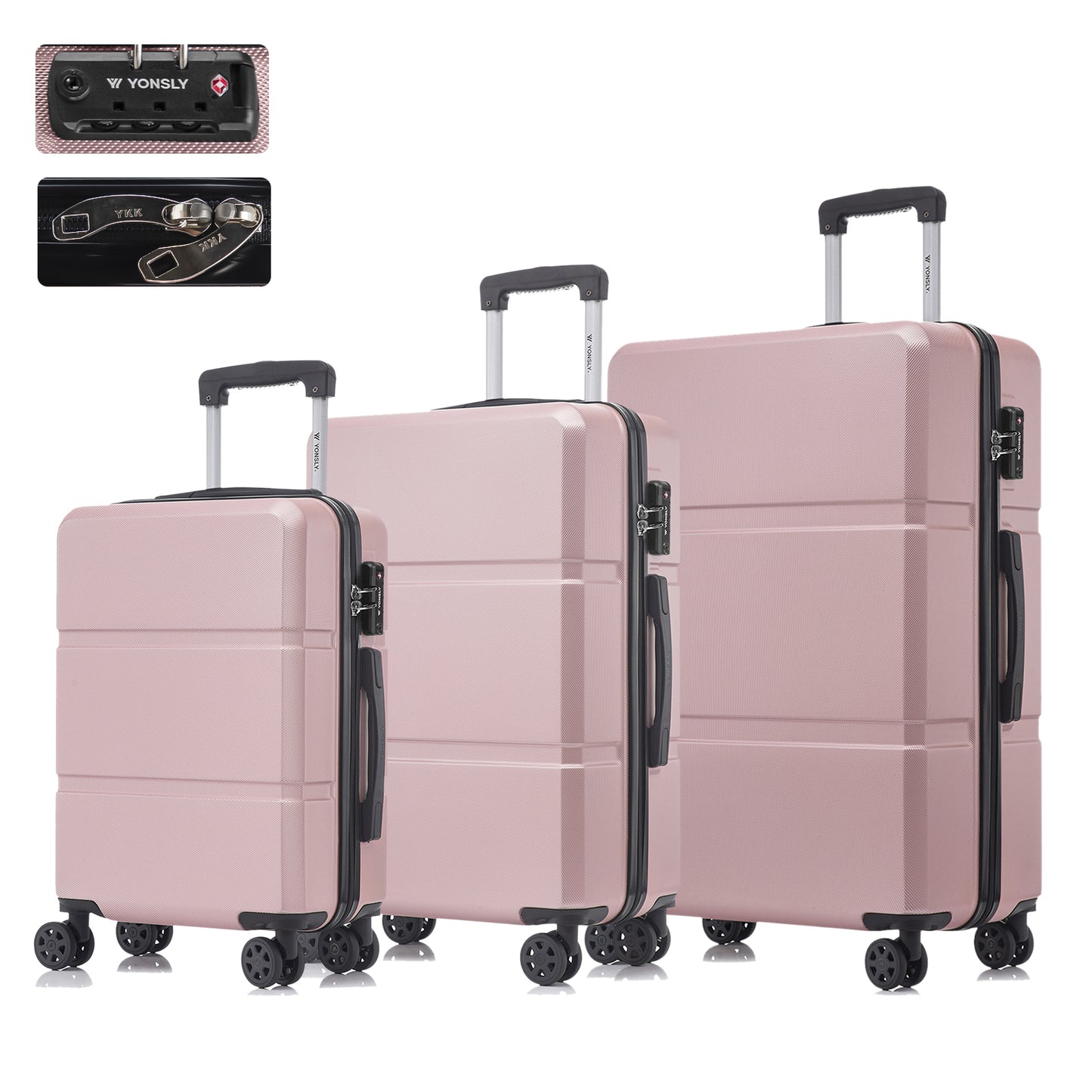 YONSLY® Premium Luggage TSA Lock, YKK Zipper Hardshell Suitcase Trolley Cabin Suitcase Rolling Suitcase Carry-on 4 Wheels (M-L-XL Set)