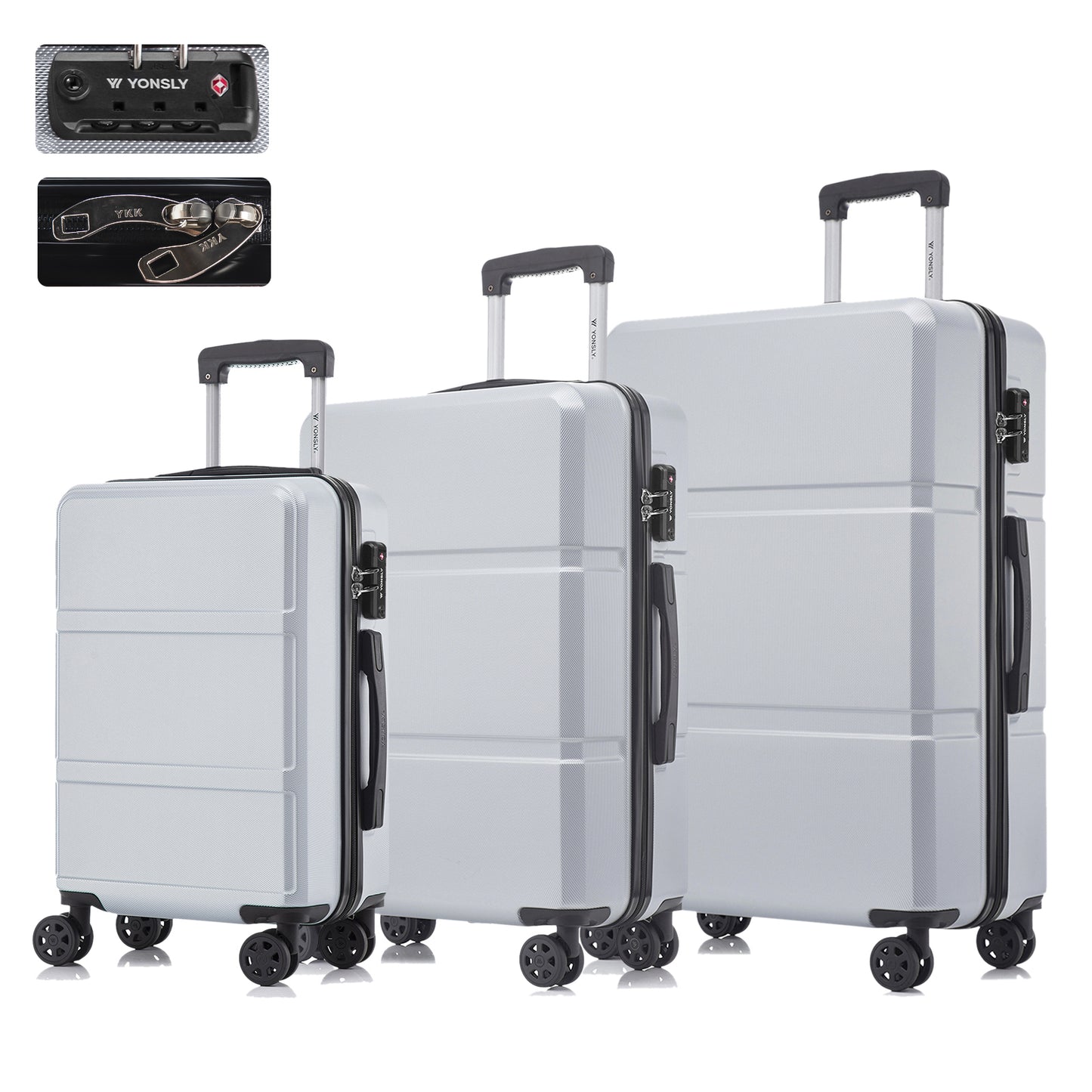 YONSLY® Premium Luggage TSA Lock, YKK Zipper Hardshell Suitcase Trolley Cabin Suitcase Rolling Suitcase Carry-on 4 Wheels (M-L-XL Set)