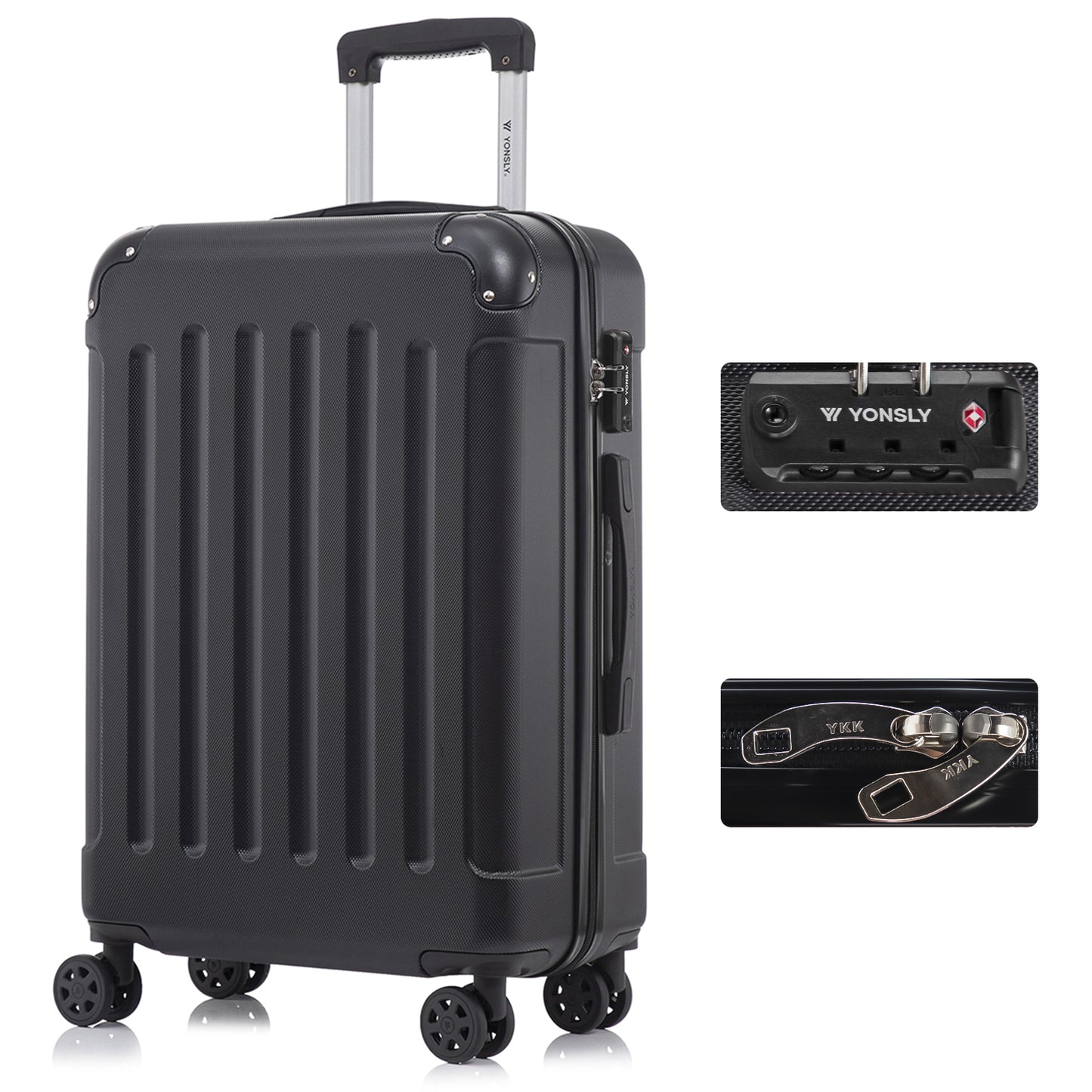 YONSLY® Premium Suitcase, TSA Lock, YKK Zipper Hardshell Luggage Trolley Cabin Suitcase Rolling Suitcase Hand Luggage 4 Wheels