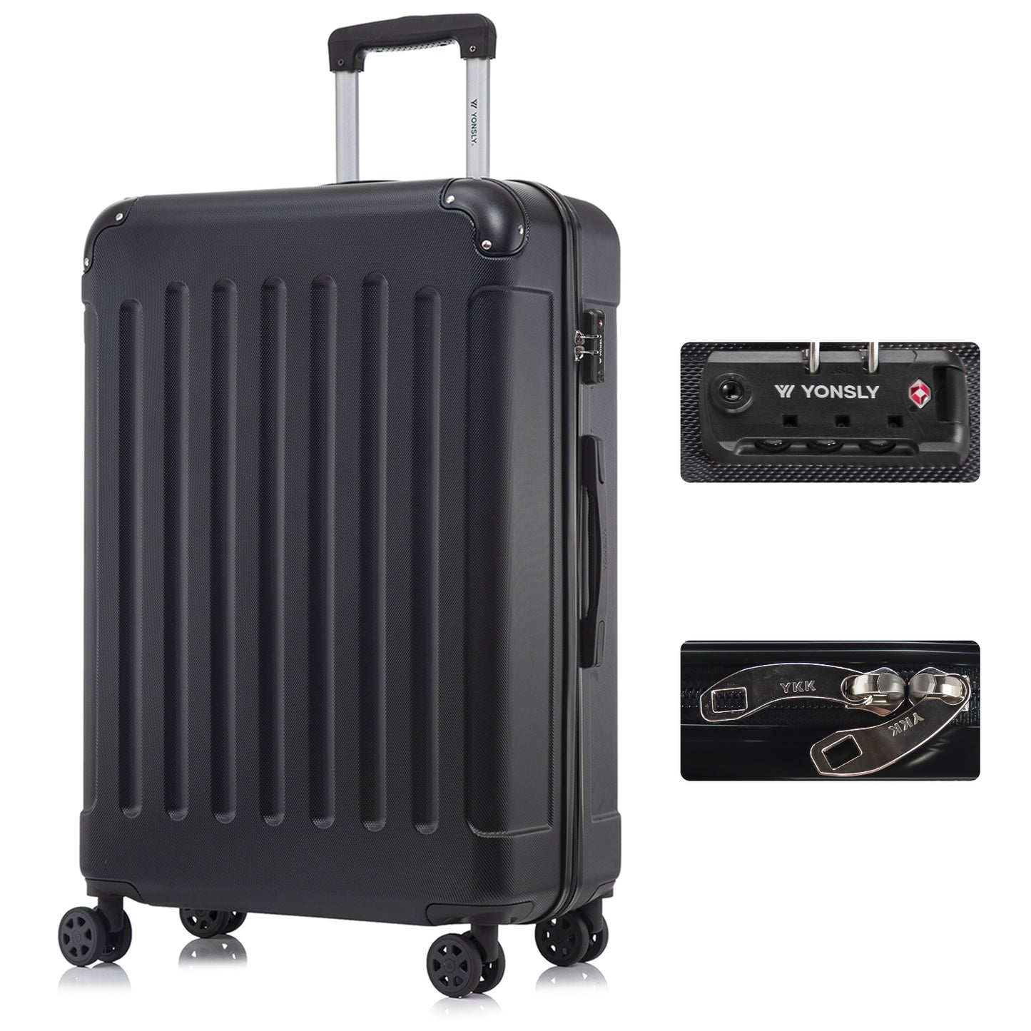 YONSLY® Premium Suitcase, TSA Lock, YKK Zipper Hardshell Luggage Trolley Cabin Suitcase Rolling Suitcase Hand Luggage 4 Wheels
