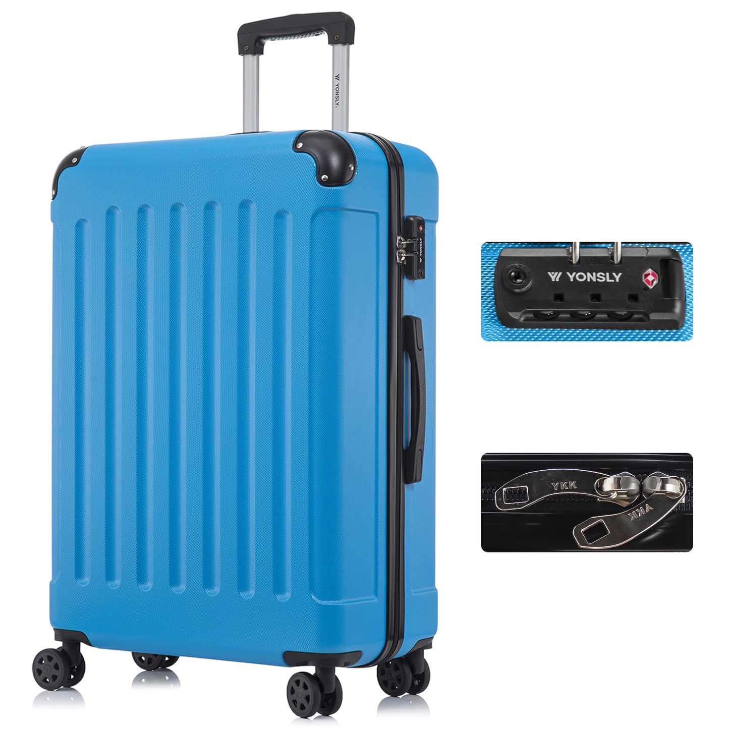 YONSLY® Premium Suitcase, TSA Lock, YKK Zipper Hardshell Luggage Trolley Cabin Suitcase Rolling Suitcase Hand Luggage 4 Wheels