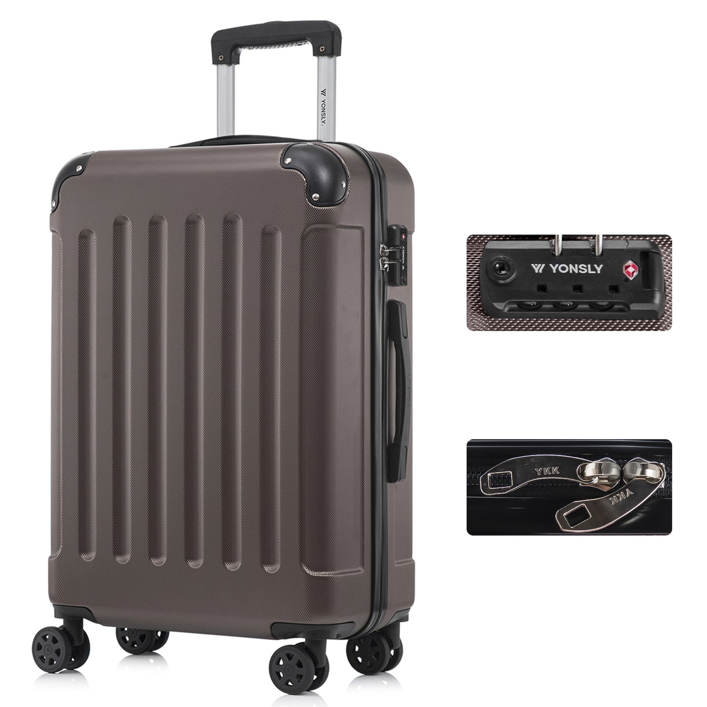 YONSLY® Premium Suitcase, TSA Lock, YKK Zipper Hardshell Luggage Trolley Cabin Suitcase Rolling Suitcase Hand Luggage 4 Wheels