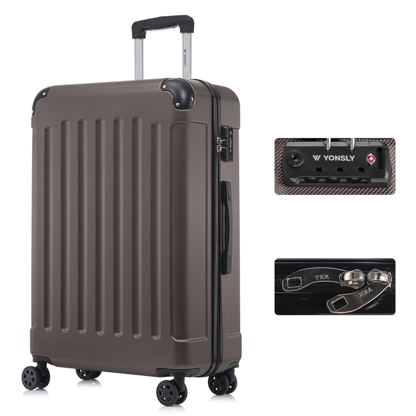 YONSLY® Premium Suitcase, TSA Lock, YKK Zipper Hardshell Luggage Trolley Cabin Suitcase Rolling Suitcase Hand Luggage 4 Wheels