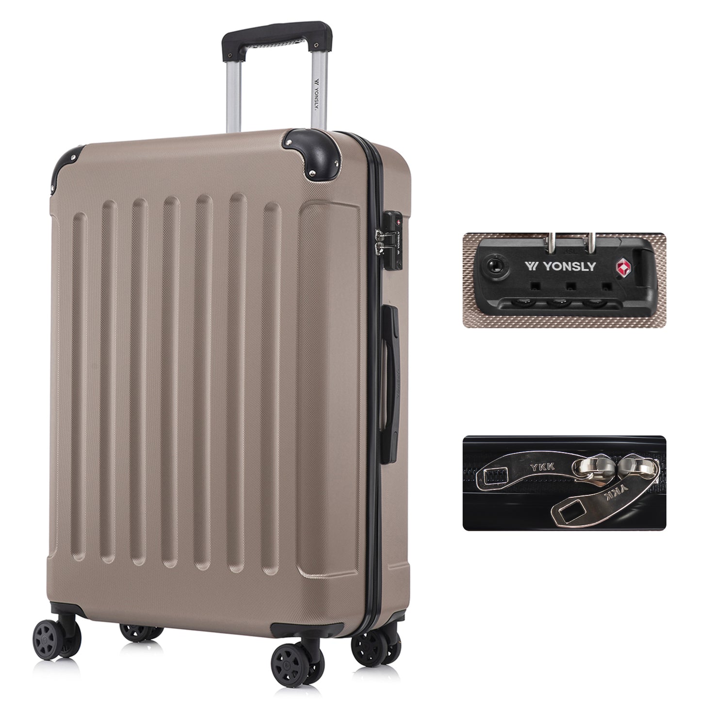 YONSLY® Premium Suitcase, TSA Lock, YKK Zipper Hardshell Luggage Trolley Cabin Suitcase Rolling Suitcase Hand Luggage 4 Wheels