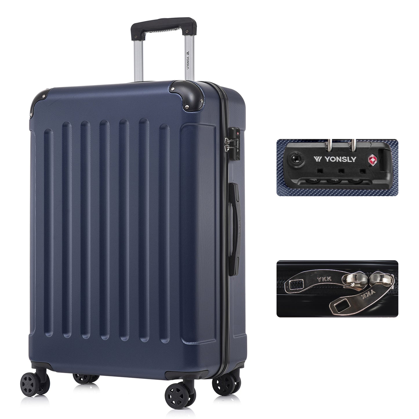 YONSLY® Premium Suitcase, TSA Lock, YKK Zipper Hardshell Luggage Trolley Cabin Suitcase Rolling Suitcase Hand Luggage 4 Wheels