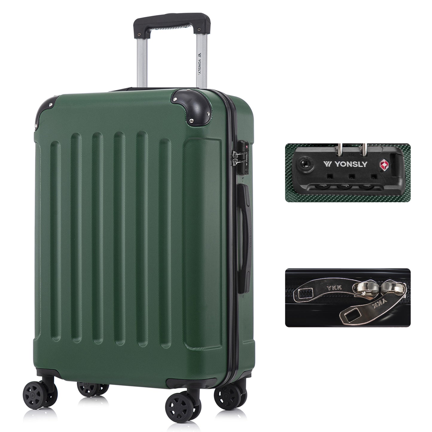 YONSLY® Premium Suitcase, TSA Lock, YKK Zipper Hardshell Luggage Trolley Cabin Suitcase Rolling Suitcase Hand Luggage 4 Wheels