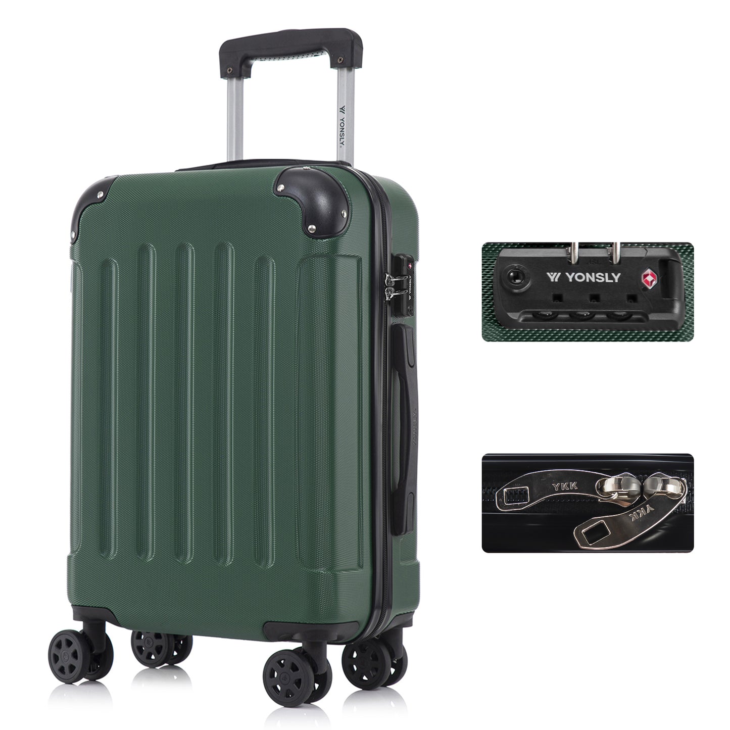 YONSLY® Premium Suitcase, TSA Lock, YKK Zipper Hardshell Luggage Trolley Cabin Suitcase Rolling Suitcase Hand Luggage 4 Wheels