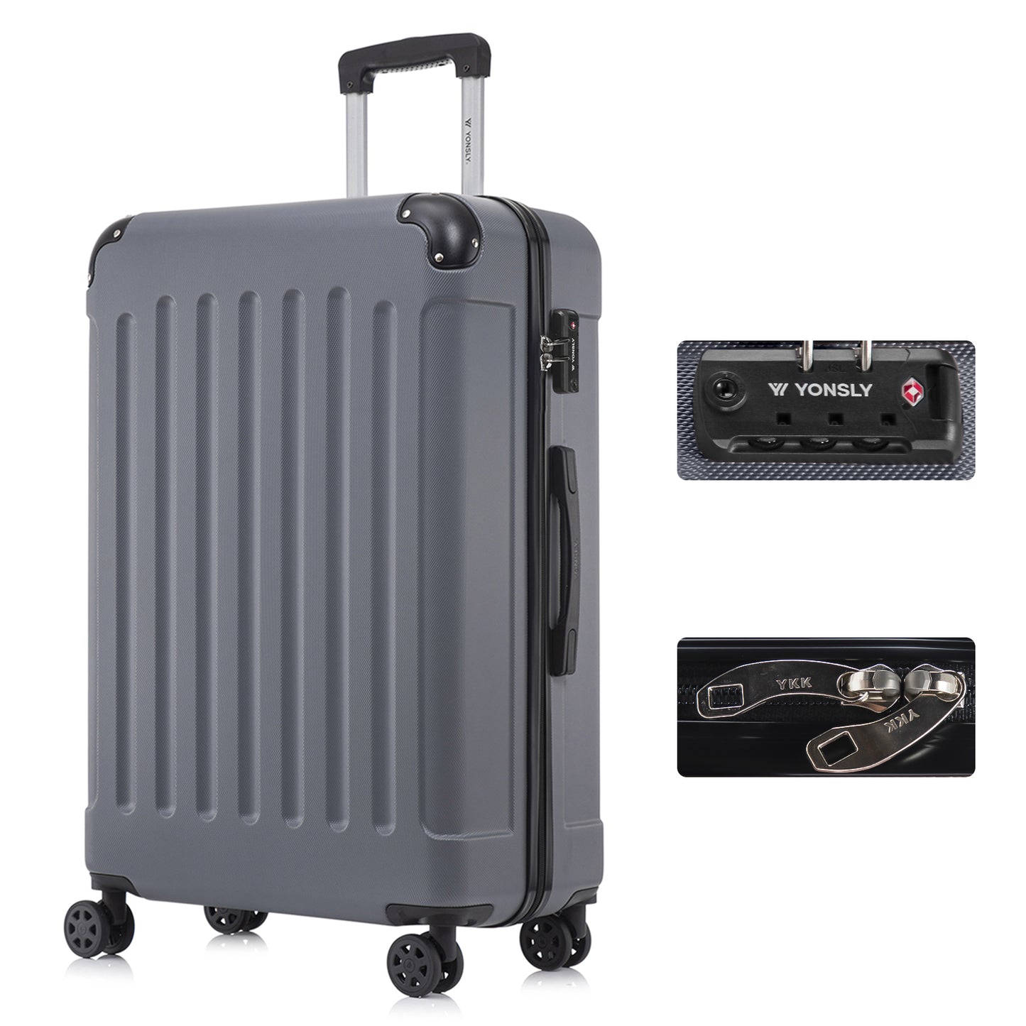 YONSLY® Premium Suitcase, TSA Lock, YKK Zipper Hardshell Luggage Trolley Cabin Suitcase Rolling Suitcase Hand Luggage 4 Wheels