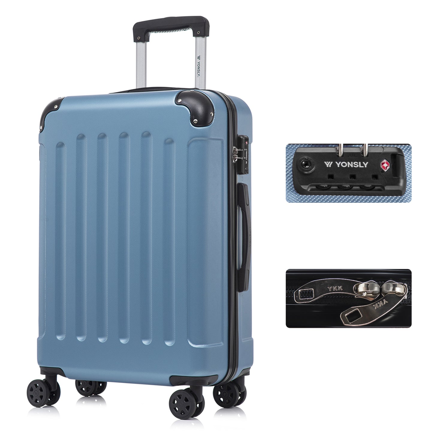 YONSLY® Premium Suitcase, TSA Lock, YKK Zipper Hardshell Luggage Trolley Cabin Suitcase Rolling Suitcase Hand Luggage 4 Wheels