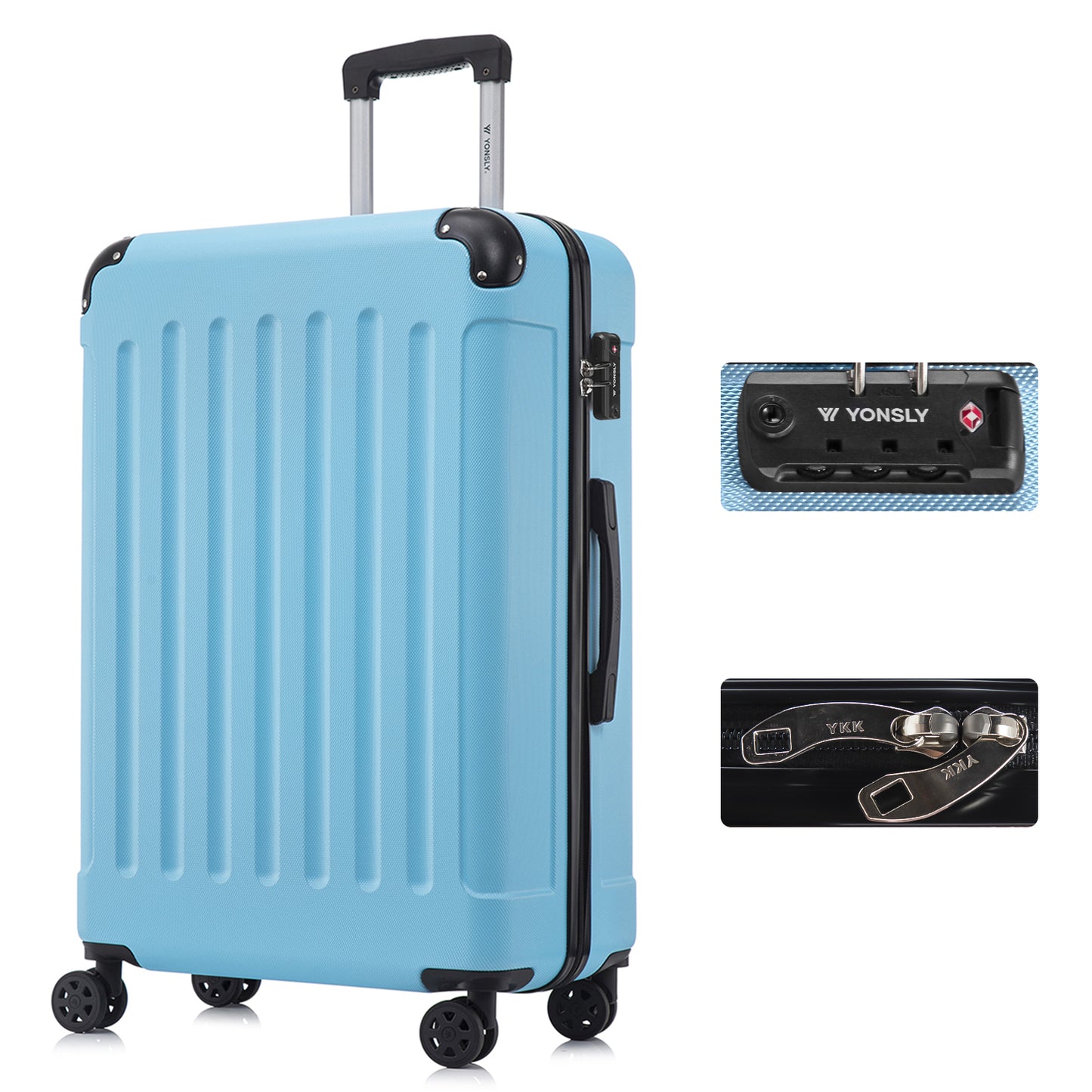 YONSLY® Premium Suitcase, TSA Lock, YKK Zipper Hardshell Luggage Trolley Cabin Suitcase Rolling Suitcase Hand Luggage 4 Wheels