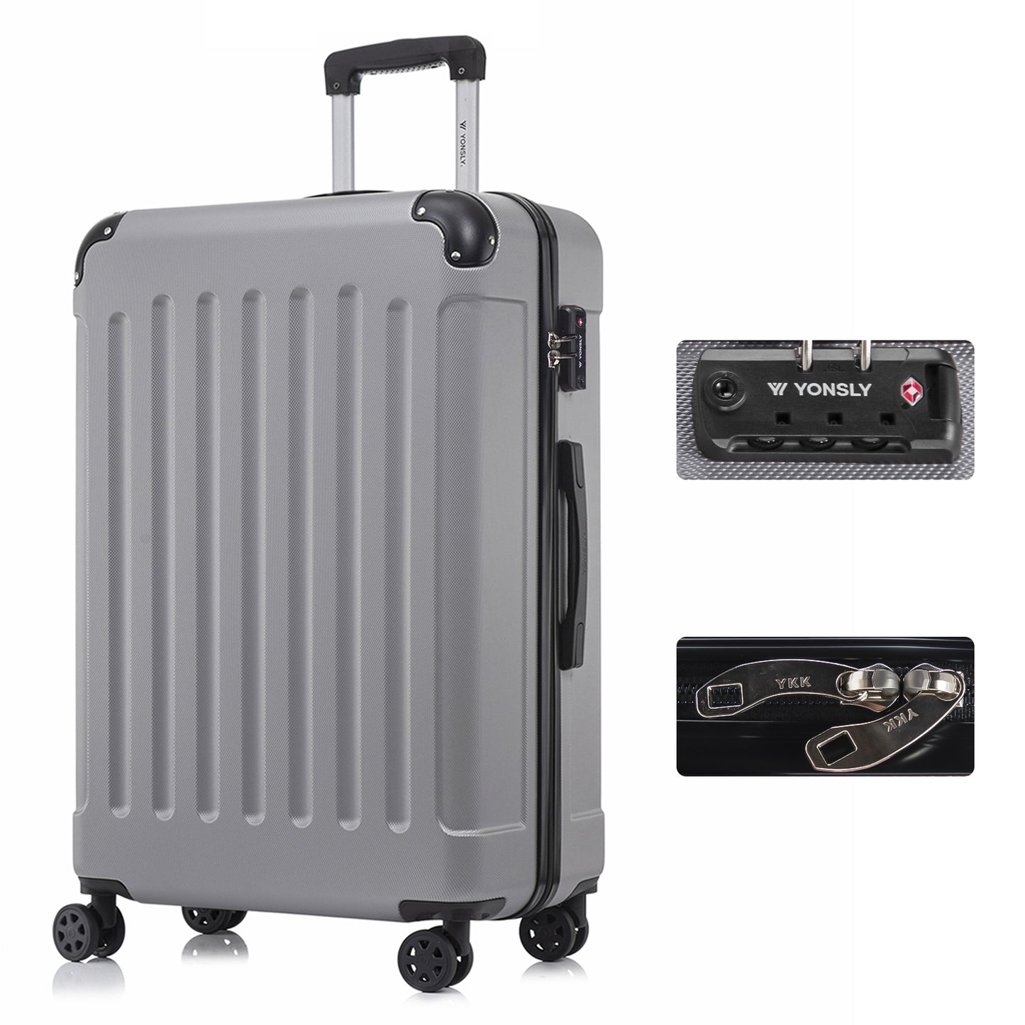 YONSLY® Premium Suitcase, TSA Lock, YKK Zipper Hardshell Luggage Trolley Cabin Suitcase Rolling Suitcase Hand Luggage 4 Wheels