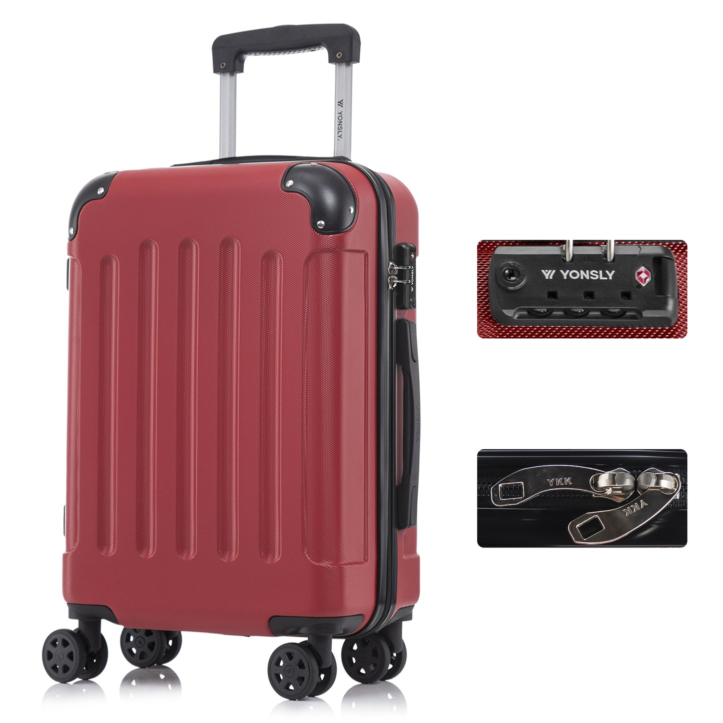 YONSLY® Premium Suitcase, TSA Lock, YKK Zipper Hardshell Luggage Trolley Cabin Suitcase Rolling Suitcase Hand Luggage 4 Wheels