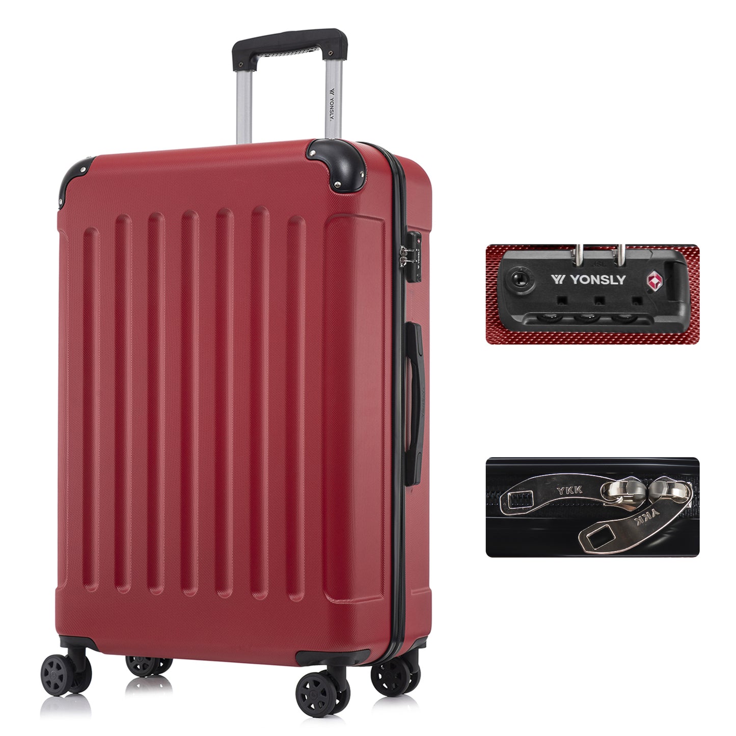 YONSLY® Premium Suitcase, TSA Lock, YKK Zipper Hardshell Luggage Trolley Cabin Suitcase Rolling Suitcase Hand Luggage 4 Wheels