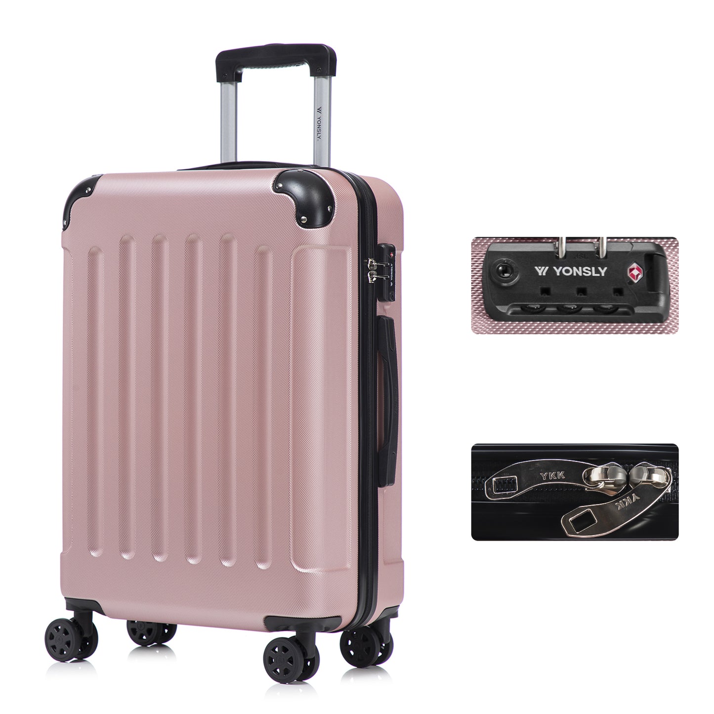YONSLY® Premium Suitcase, TSA Lock, YKK Zipper Hardshell Luggage Trolley Cabin Suitcase Rolling Suitcase Hand Luggage 4 Wheels