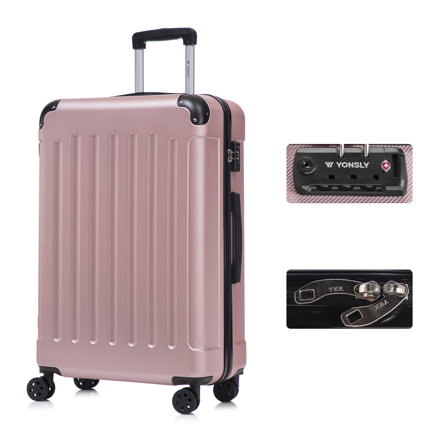 YONSLY® Premium Suitcase, TSA Lock, YKK Zipper Hardshell Luggage Trolley Cabin Suitcase Rolling Suitcase Hand Luggage 4 Wheels