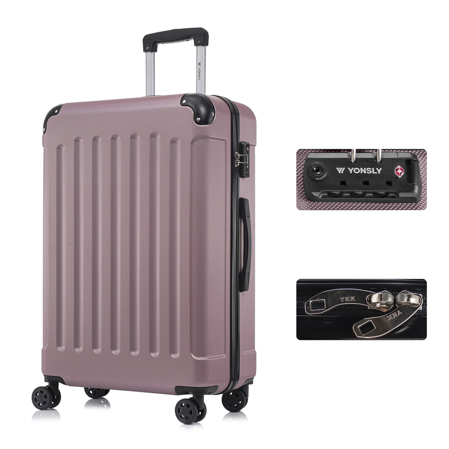 YONSLY® Premium Suitcase, TSA Lock, YKK Zipper Hardshell Luggage Trolley Cabin Suitcase Rolling Suitcase Hand Luggage 4 Wheels