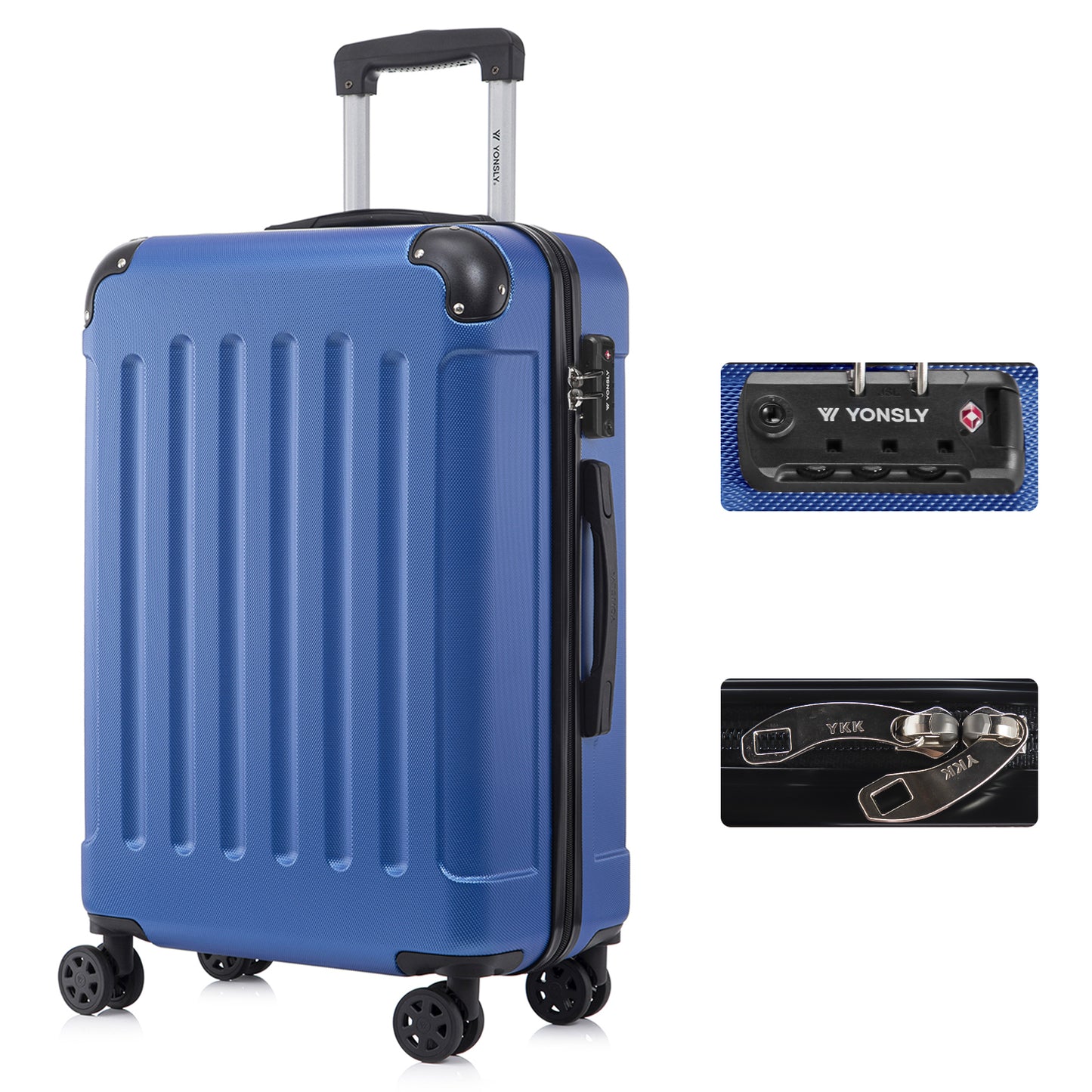YONSLY® Premium Suitcase, TSA Lock, YKK Zipper Hardshell Luggage Trolley Cabin Suitcase Rolling Suitcase Hand Luggage 4 Wheels